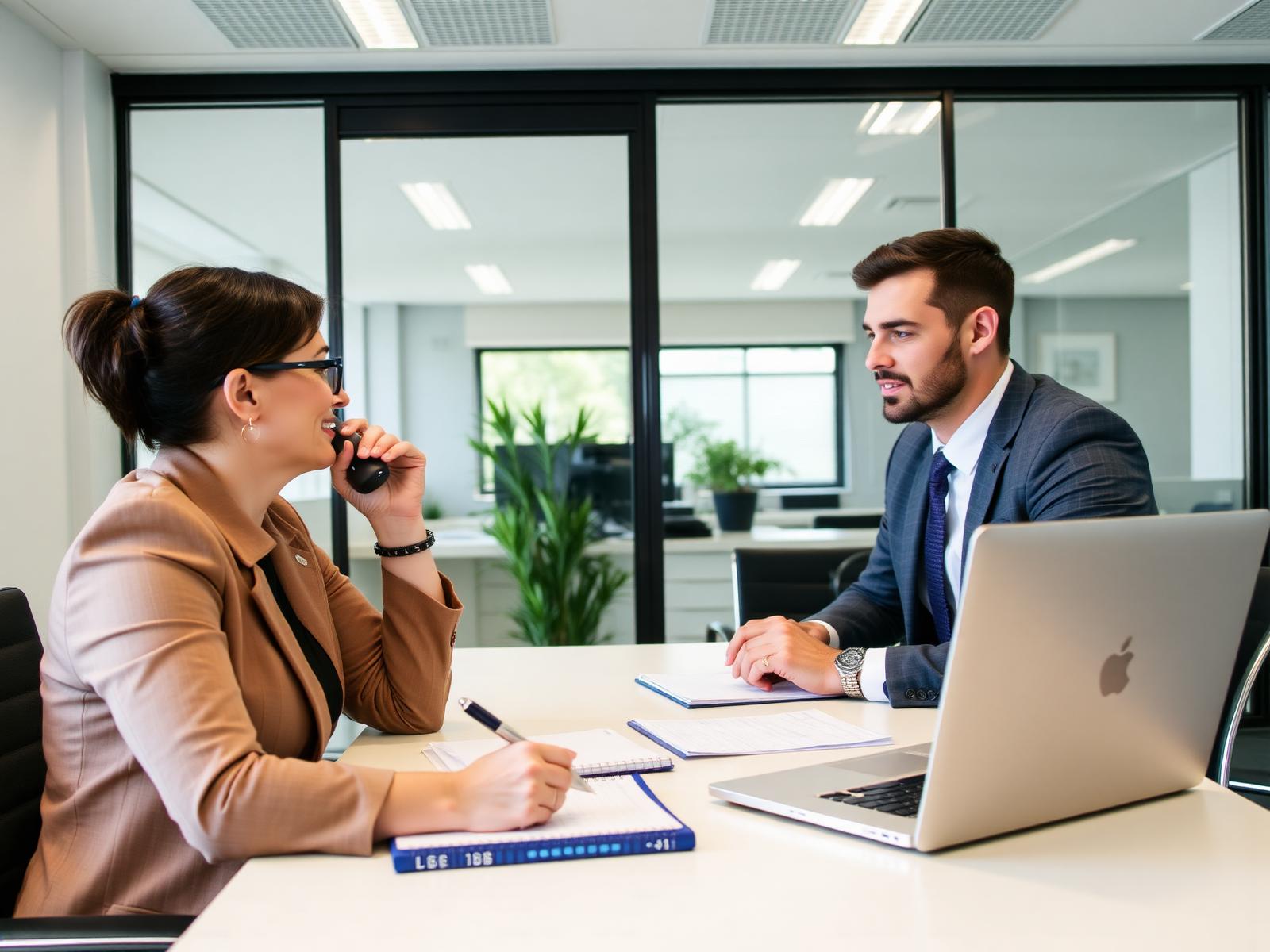 Solicitor answering a client question by phone in a Parramatta office